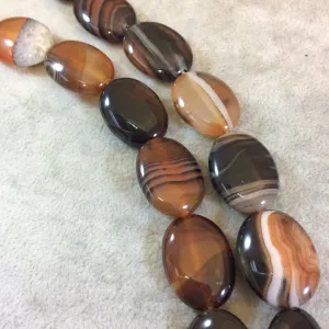 Reddish Brown Banded Agate Oval Beads, 18mm x 25mm, approx. 16 beads per strand- Natural Gemstone Beads