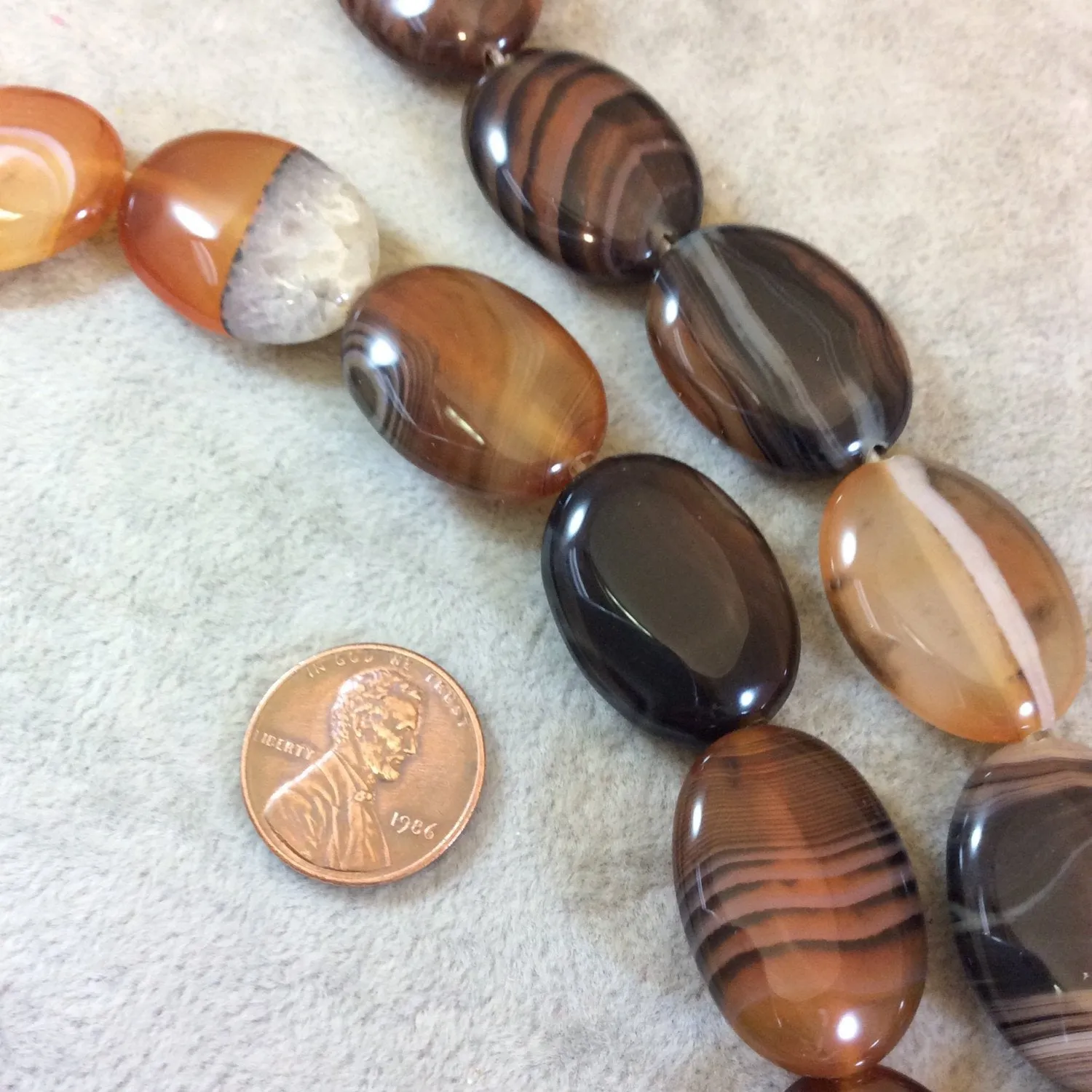 Reddish Brown Banded Agate Oval Beads, 18mm x 25mm, approx. 16 beads per strand- Natural Gemstone Beads