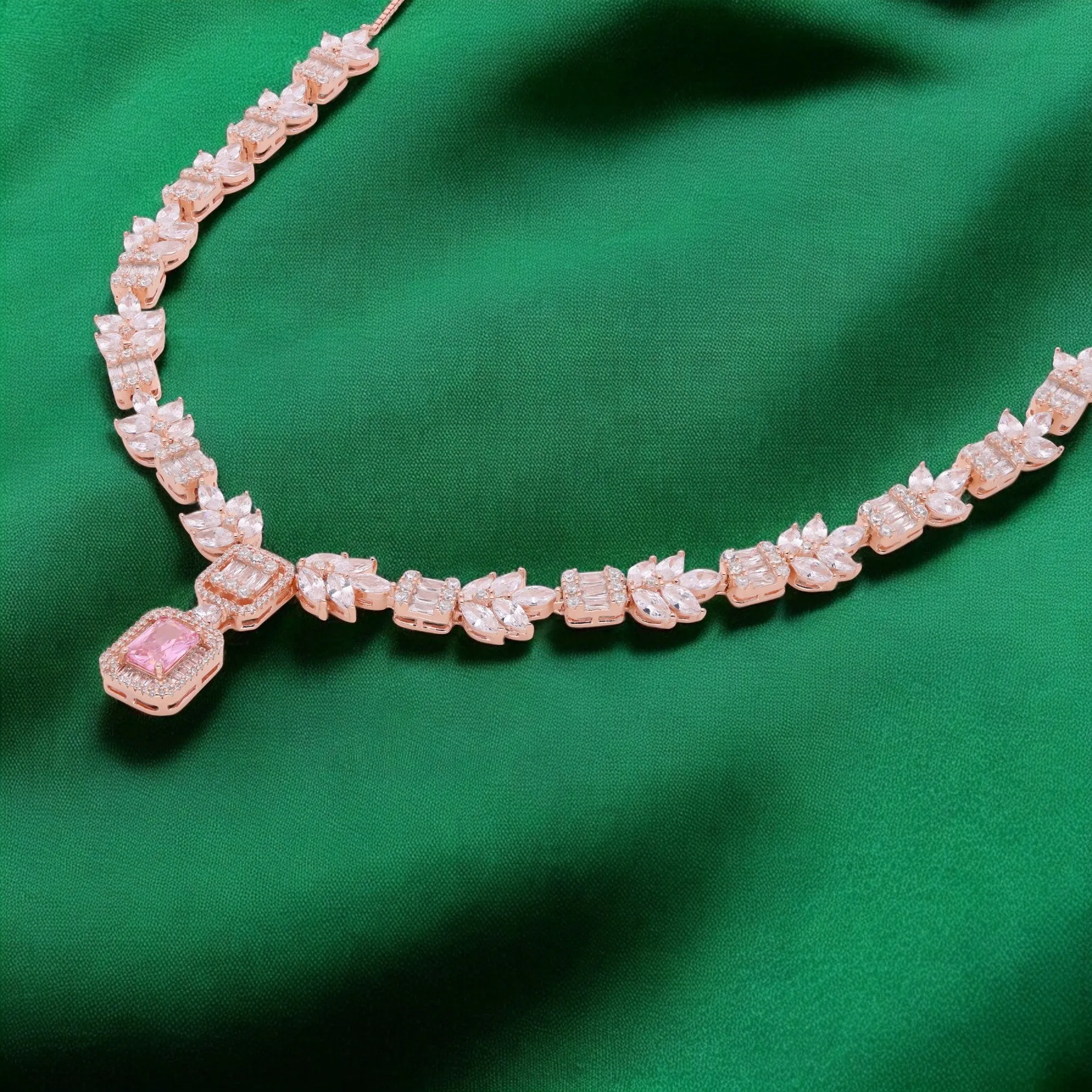 Regal Radiance Necklace with Emerald/Pink Stone Pendant | SKU : 0021189005, 0021189029, 0003526163, 0003526149, 0003525883