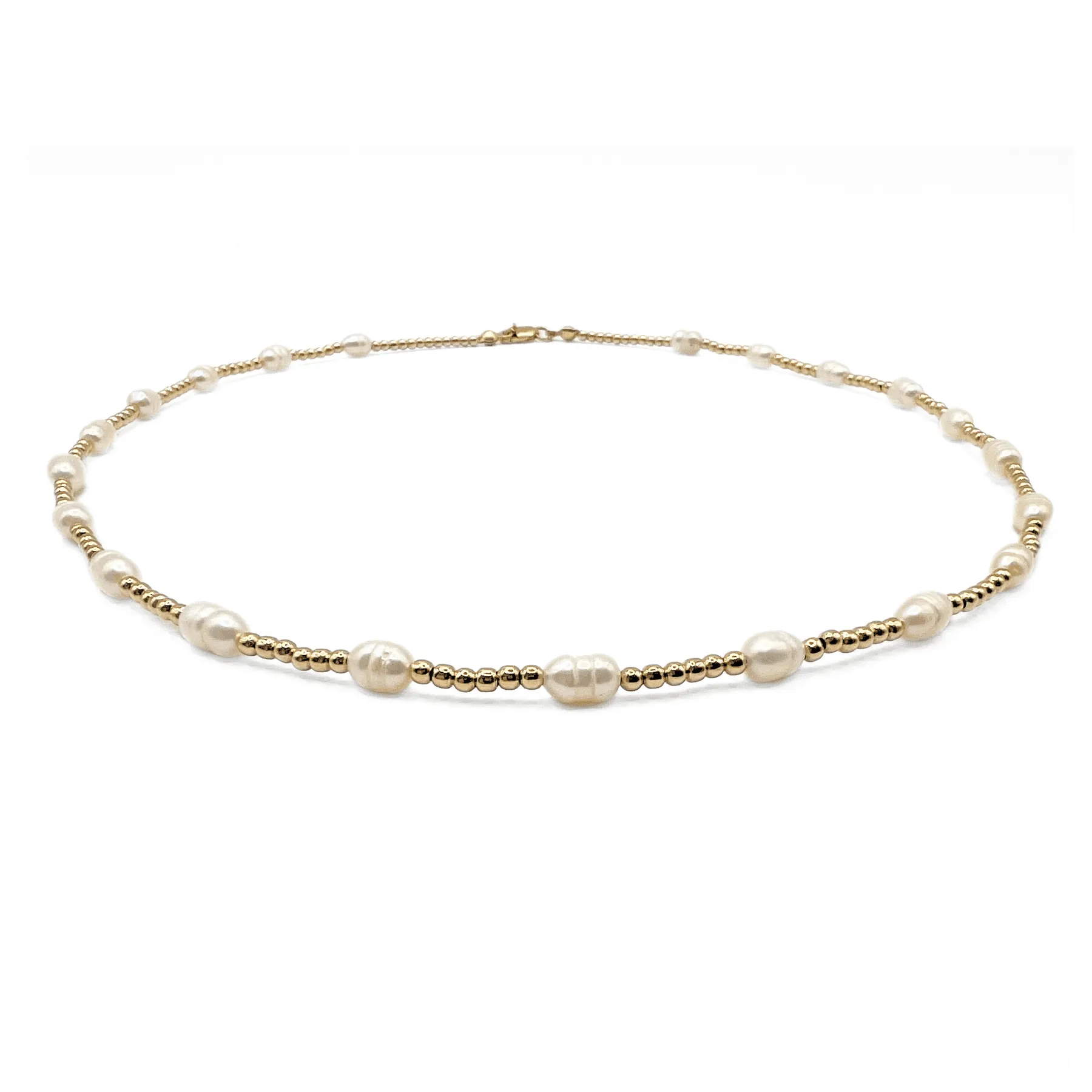 Rice Pearl Patterned 2mm 14k Gold Filled Waterproof Necklace