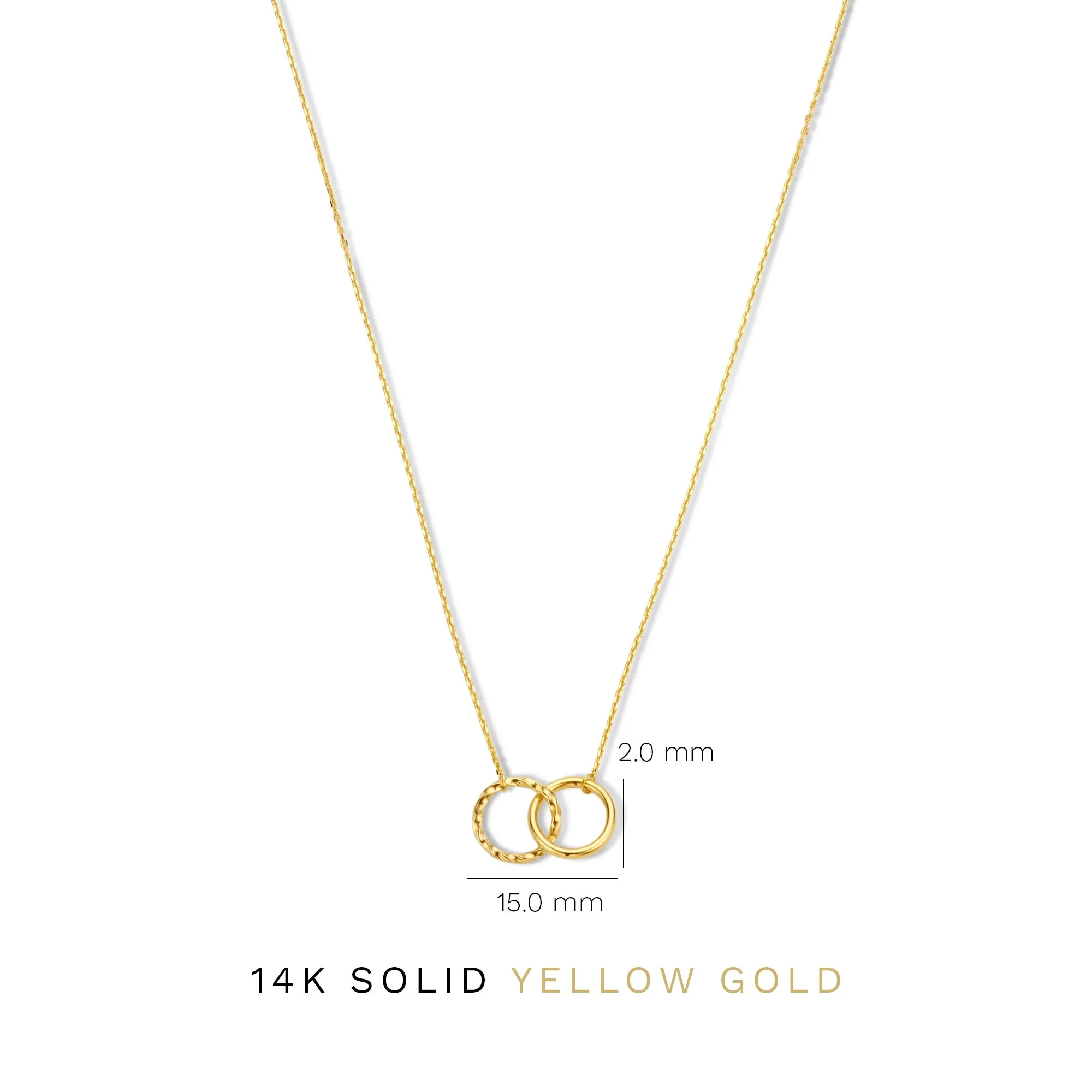 Rivoli Lisan 14 karat gold necklace with two rings