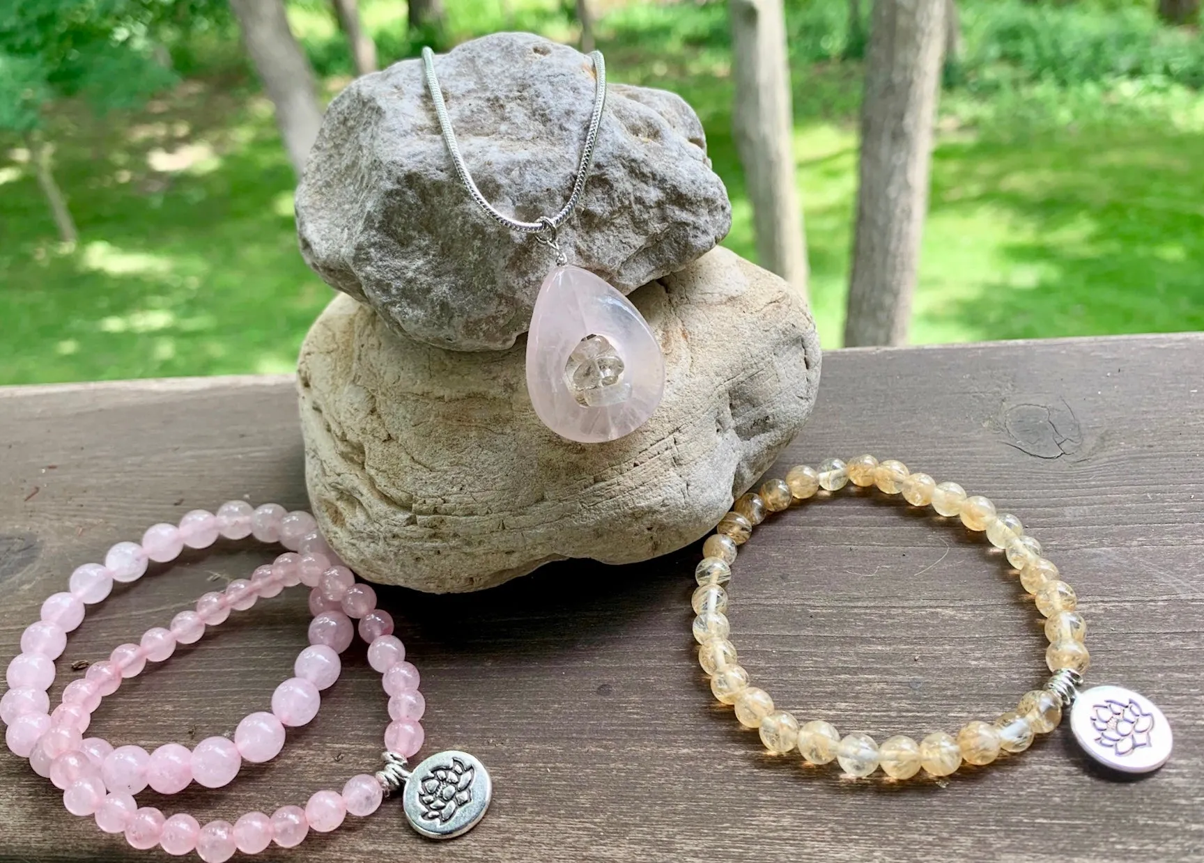 Rose Quartz and Sterling Silver Pendant