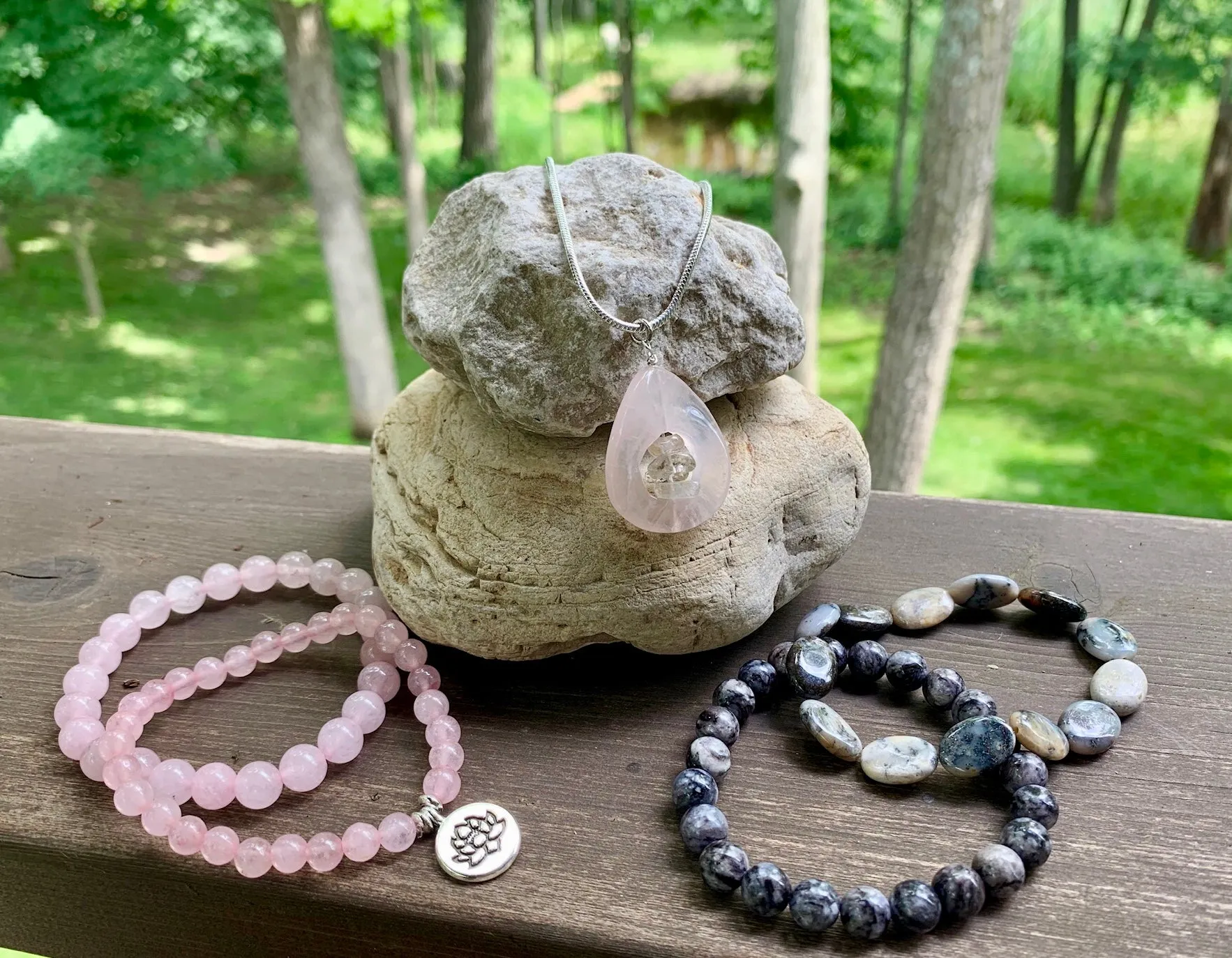 Rose Quartz and Sterling Silver Pendant