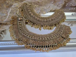 Royal Shaadi Antique Gold & Gold stone Anklets (slight fault)