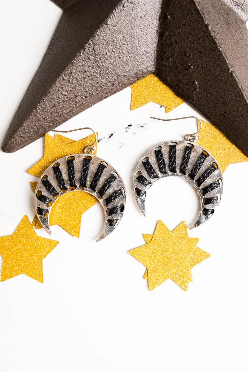 SALE! Black Stitched Naja Earrings