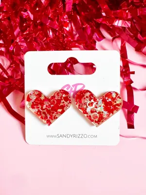Sandy   Rizzo Red Confetti Heart Stud Earrings