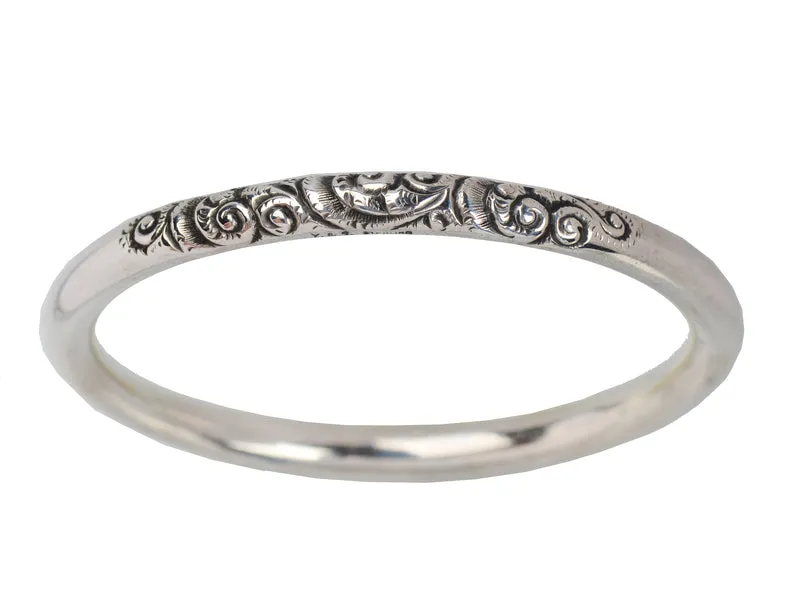 Scrolling Silver Round Bangle Bracelet