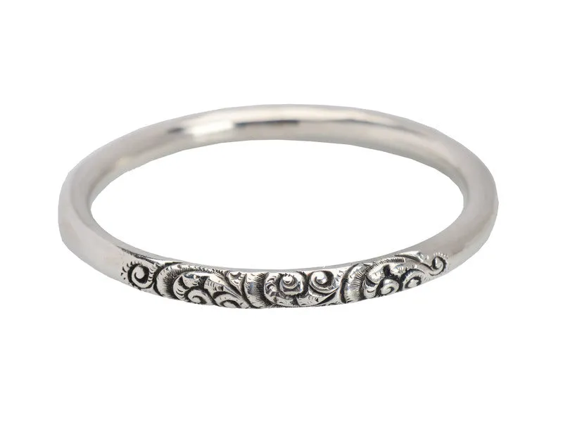 Scrolling Silver Round Bangle Bracelet