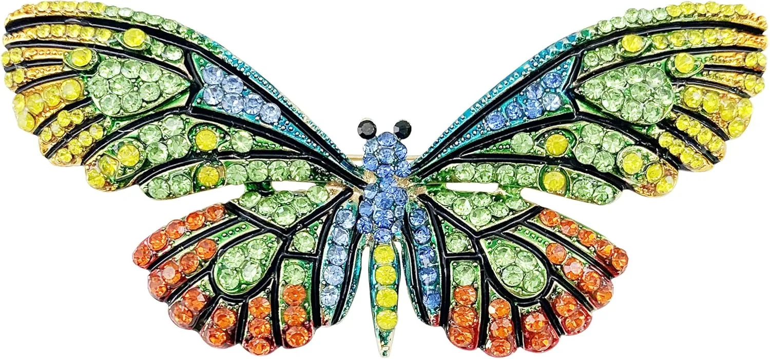 SELOVO Animal Butterfly Big Large 3.2in Statement Brooch Pin Gold Tone