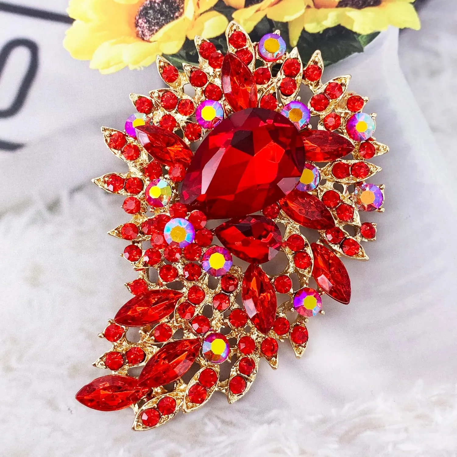 SELOVO Big Large 3.5" Leaf Statement Brooches Pins Scarf Decoration Gold Tone