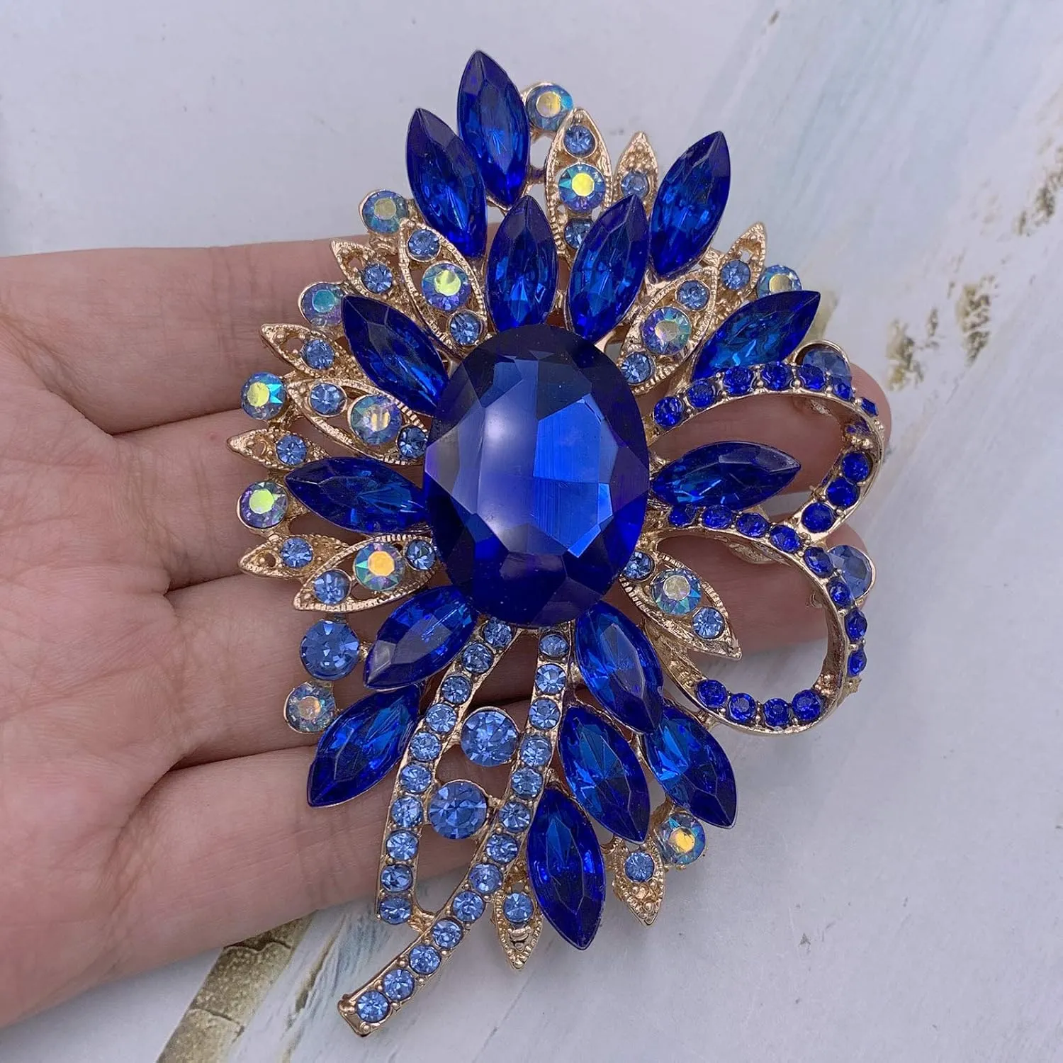 SELOVO Big Large Flower Bow Brooch Scarf Decoration Brooch Pin Gold Tone