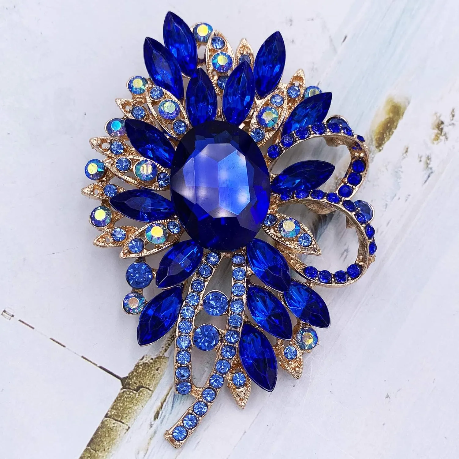 SELOVO Big Large Flower Bow Brooch Scarf Decoration Brooch Pin Gold Tone