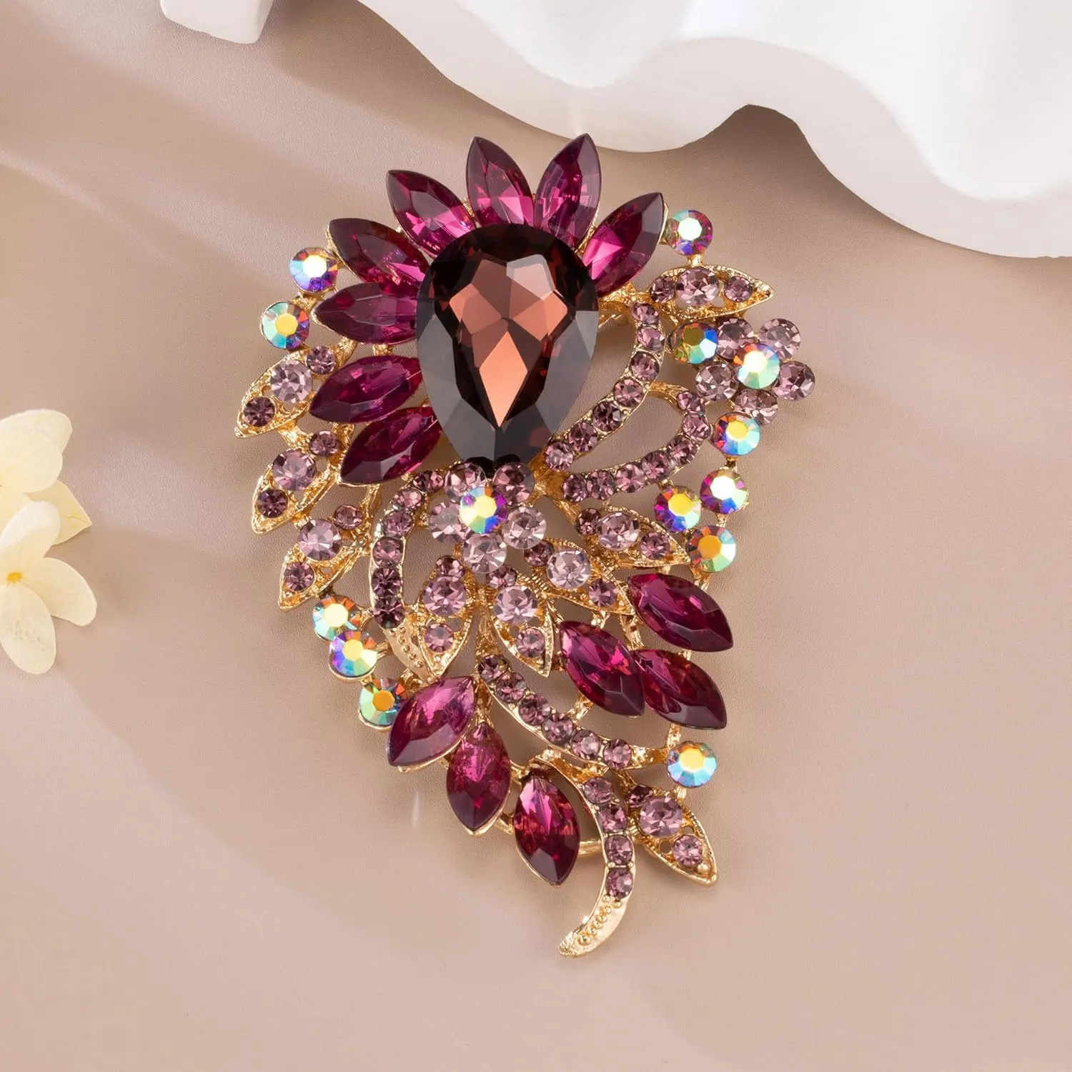 SELOVO Big Large Flower Statement Brooches Pins Scarf Decoration Gold Tone