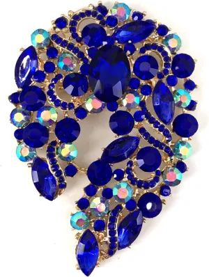 SELOVO Big Large Rhinestone Green Leaf Statement 3.5" Brooch Pin Scarf Broach Gold Tone