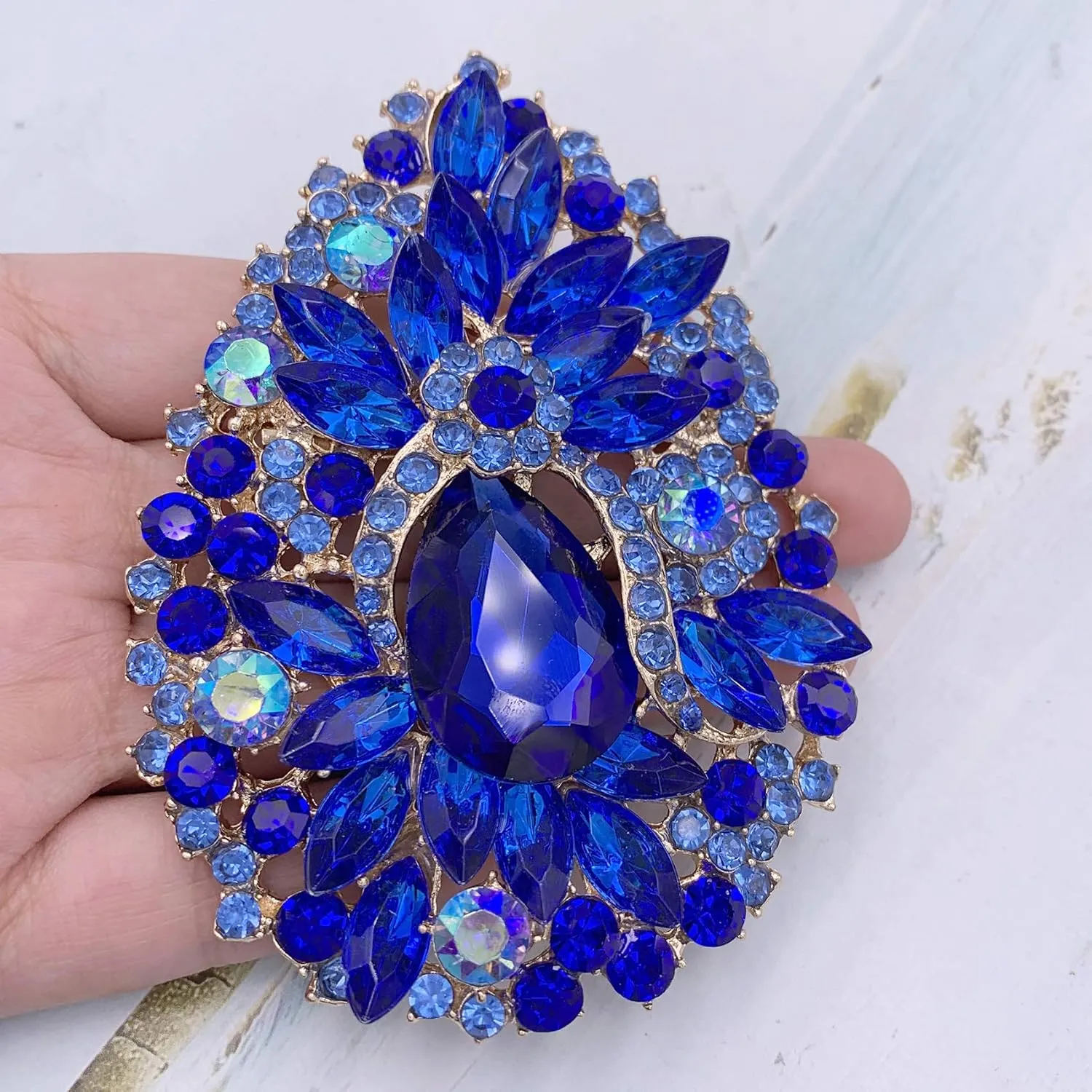 SELOVO Huge Big Large Flower Statement Brooches and Pins Scarf Decoration Gold Tone