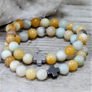 Set of 2 Friendship Bracelets - Loyalty - Amazonite & Yellow Jasper