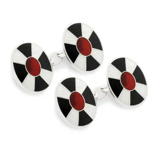 Shield Cloisonne Chain Cufflinks in Black and White