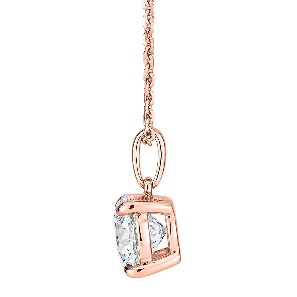 Signature Simulant Diamond 1.50 carat* round brilliant solitaire pendant in 14 carat rose gold