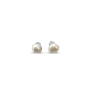 Silver Perle White Keshi Pearl Stud Earrings