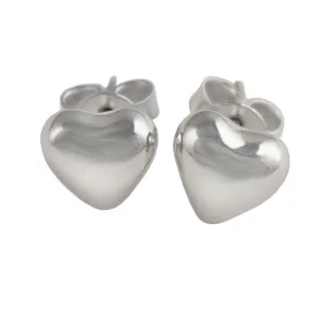 Silver Puffy Heart Studs