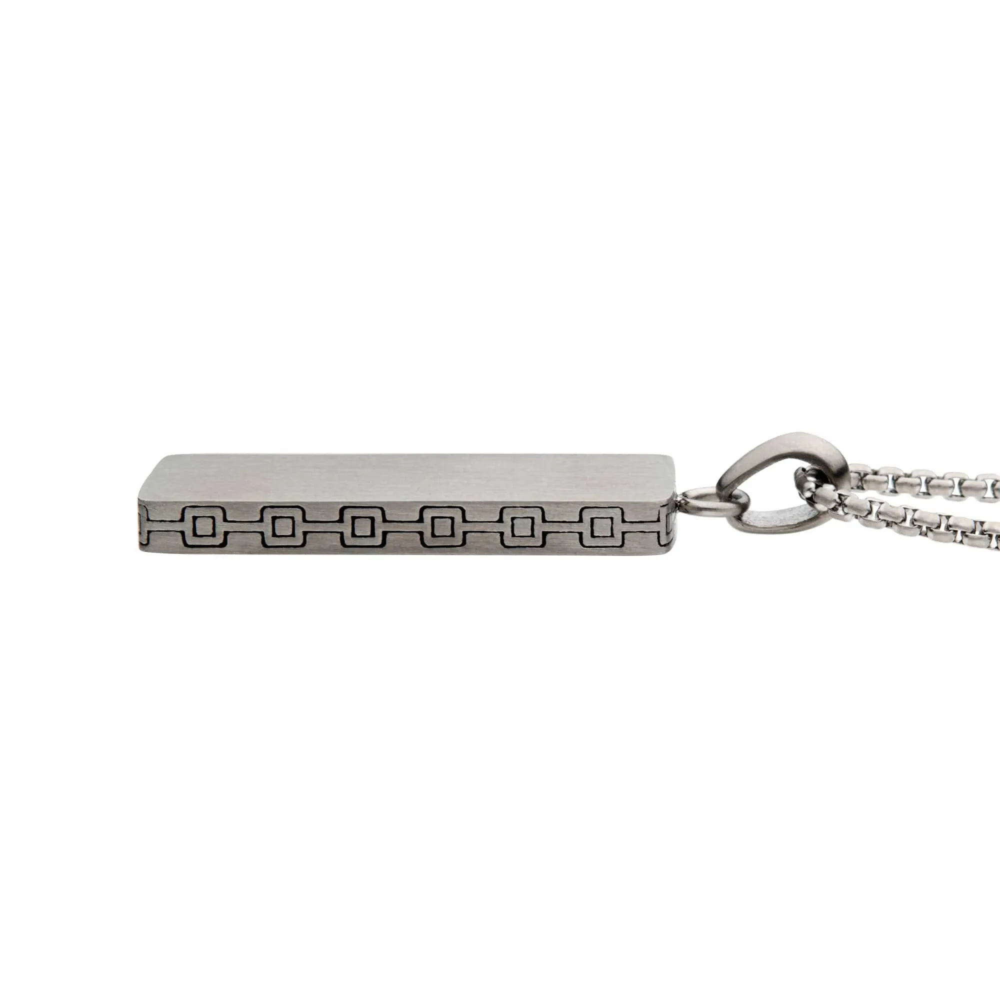 Silver Stainless Steel Engravable Drop Pendant with Round Box Chain