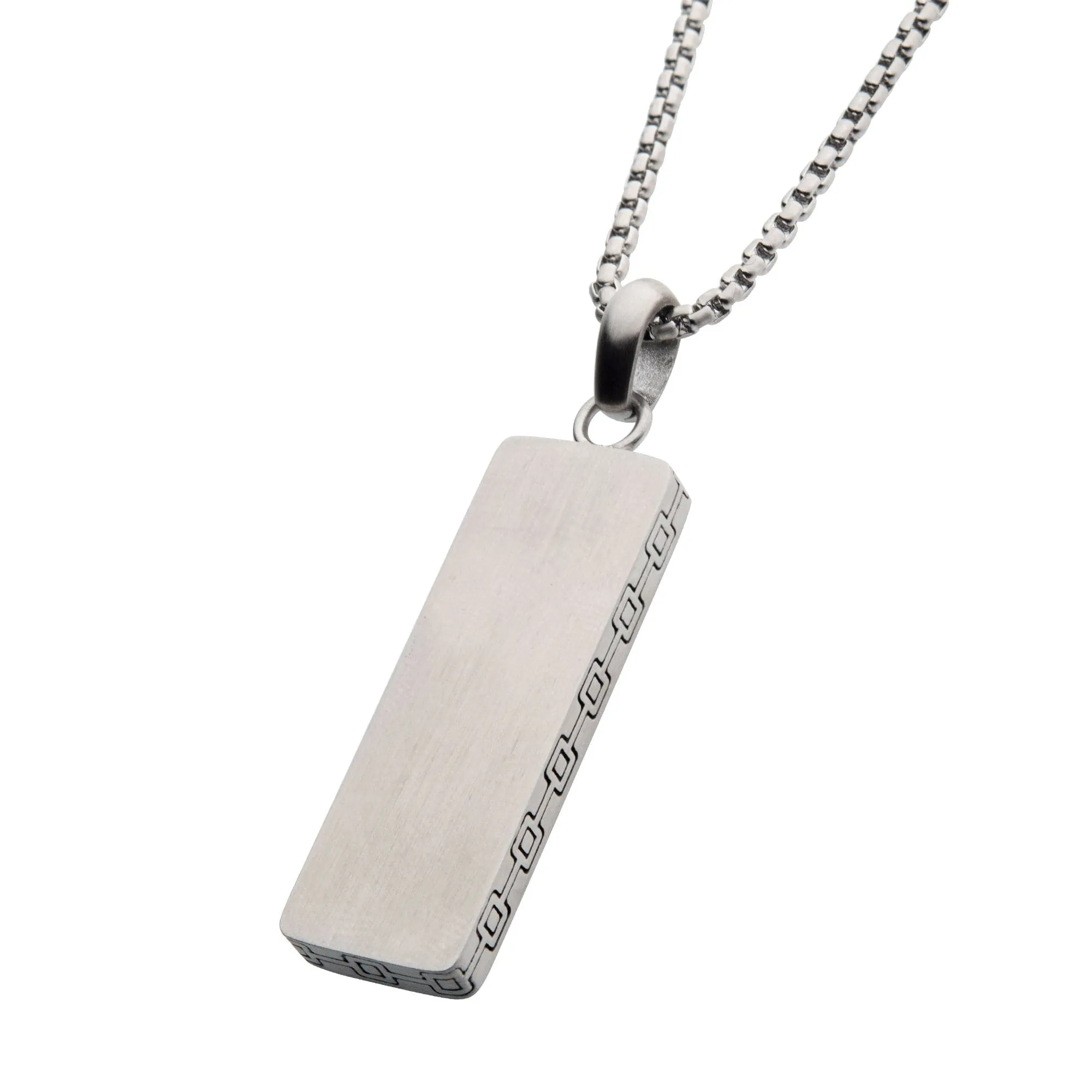 Silver Stainless Steel Engravable Drop Pendant with Round Box Chain