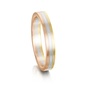Sintered 3mm Wedding Ring in 9ct Rose, White & Yellow Gold
