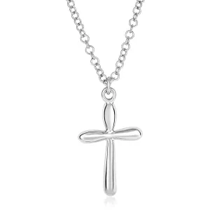 Size: 17'' - Sterling Silver Polished Rounded Cross Necklace