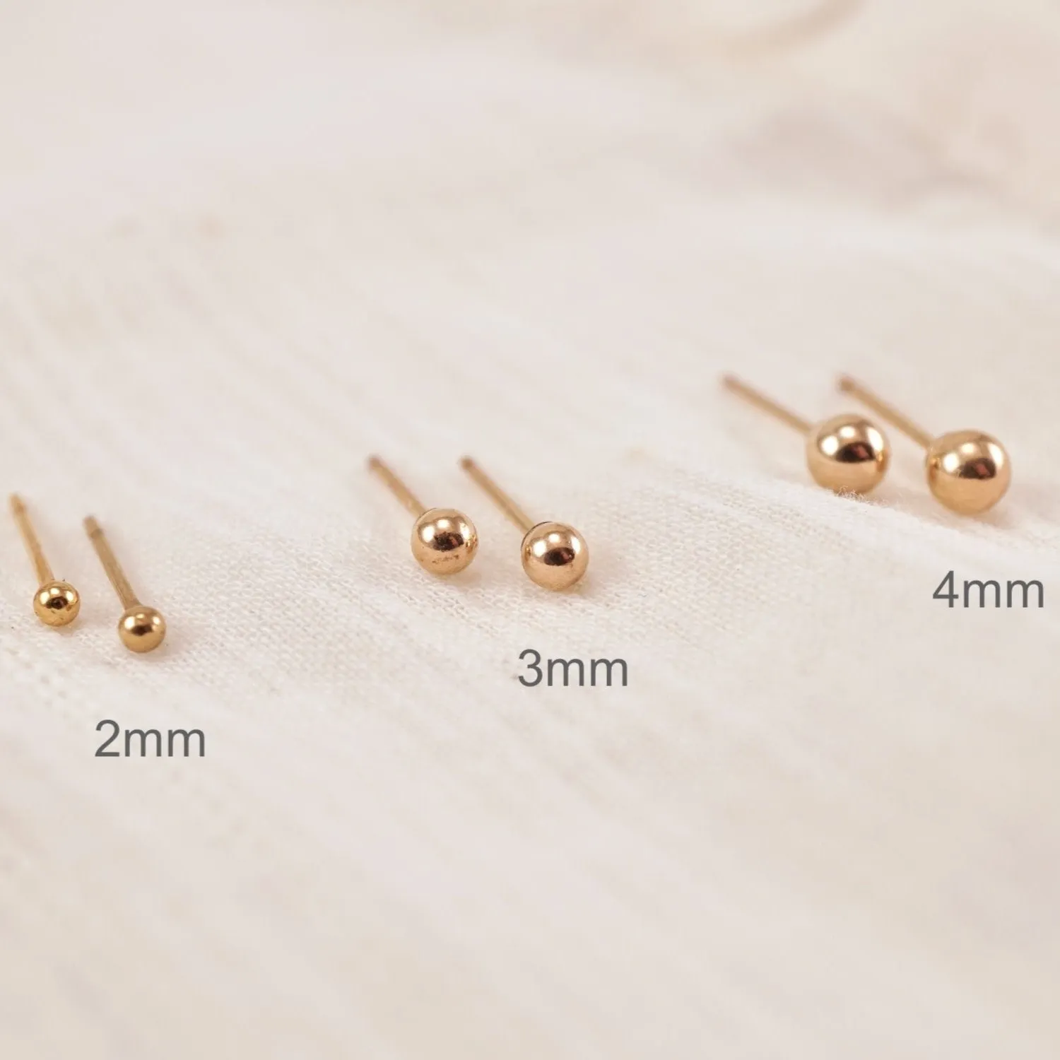 Small Gold Ball Stud Earrings - Minimalist Gold Studs 14K - Three Pairs