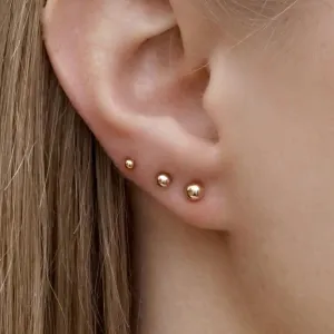 Small Gold Ball Stud Earrings - Minimalist Gold Studs 14K - Three Pairs