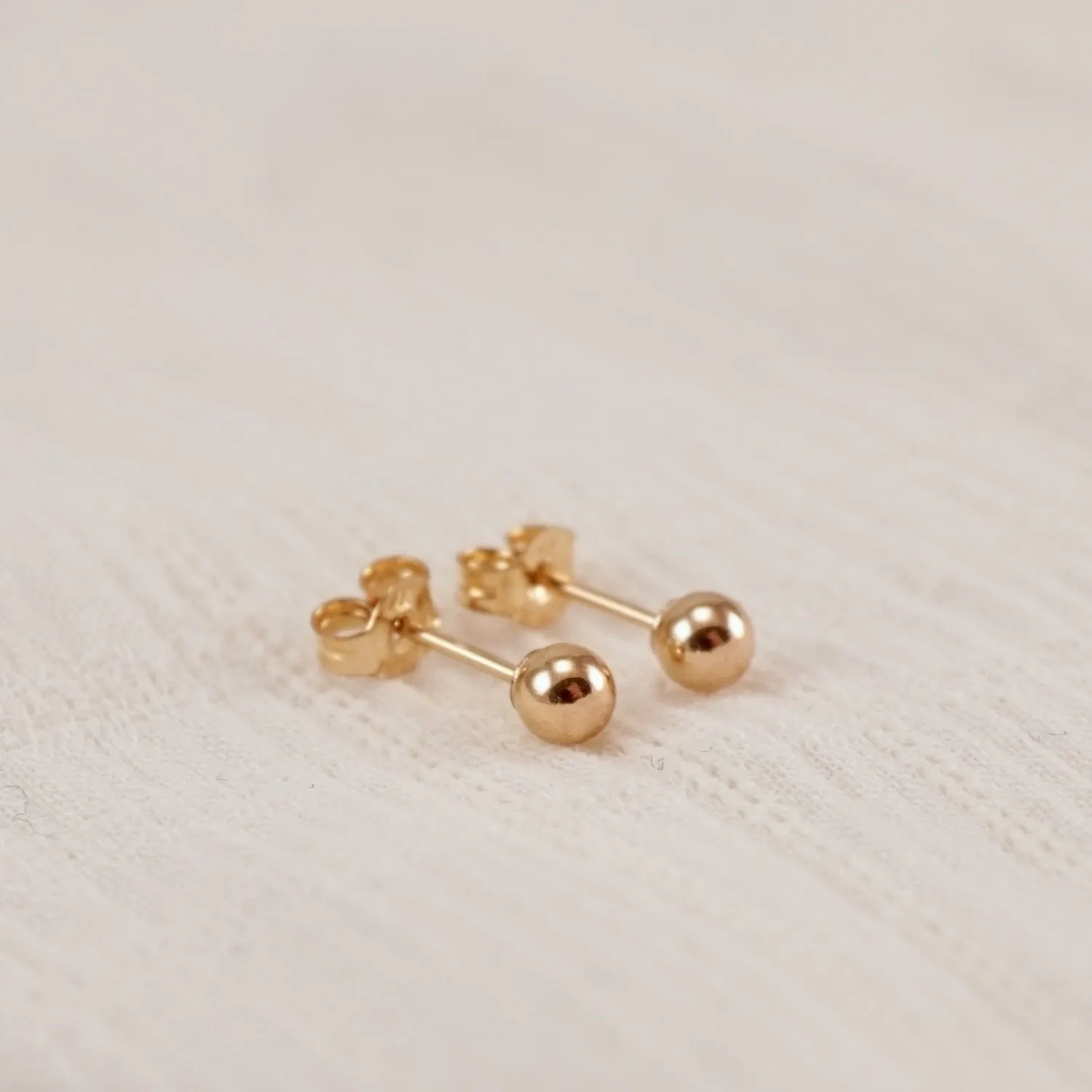 Small Gold Ball Stud Earrings - Minimalist Gold Studs 14K - Three Pairs