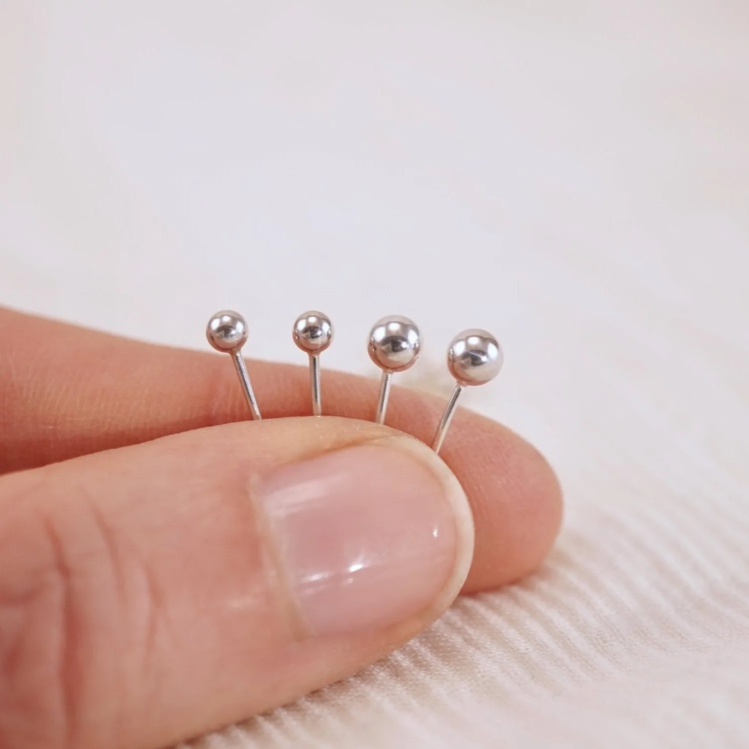 Small Gold Ball Stud Earrings - Minimalist Gold Studs 14K - Three Pairs