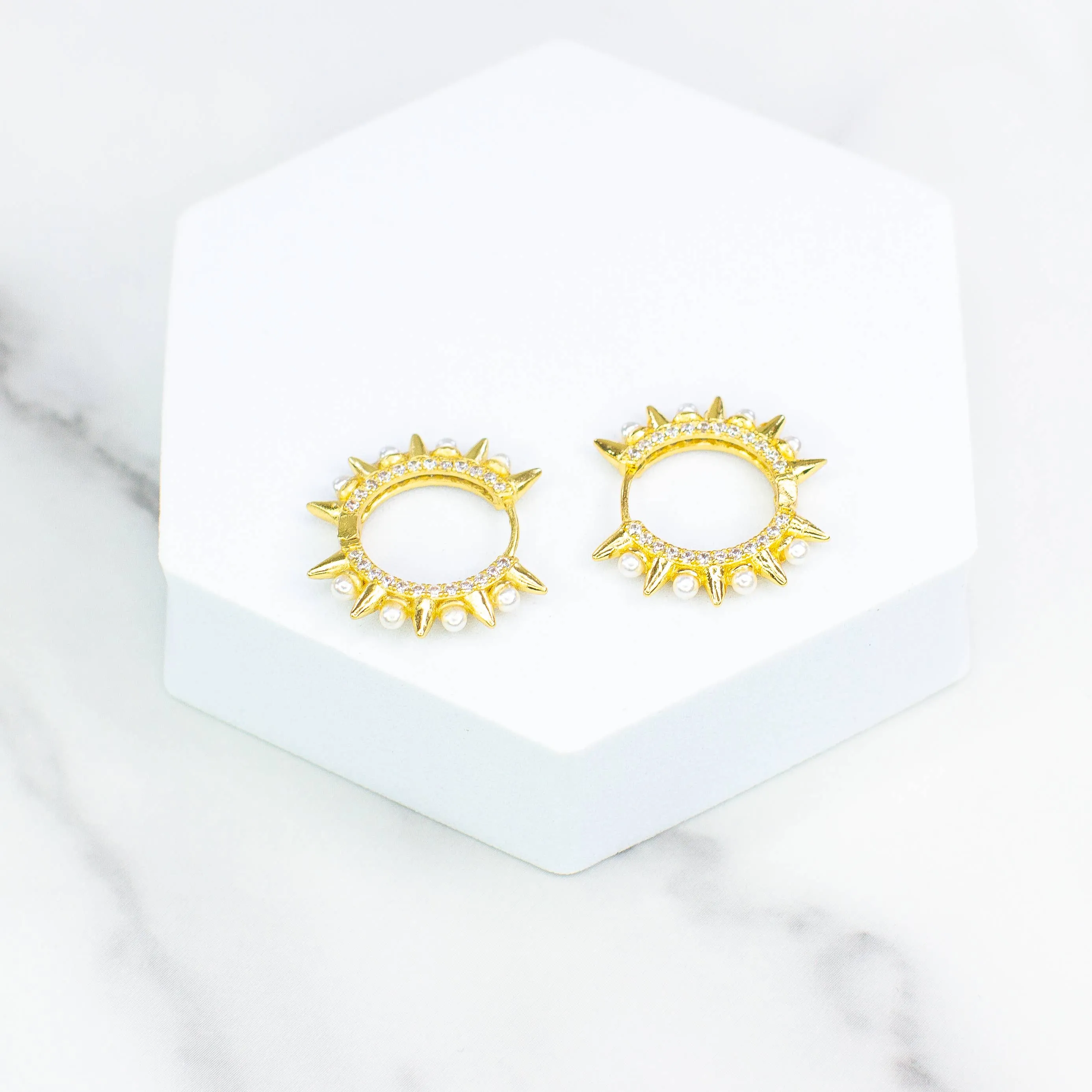 Spiked CZ and Pearl Hoop Earrings