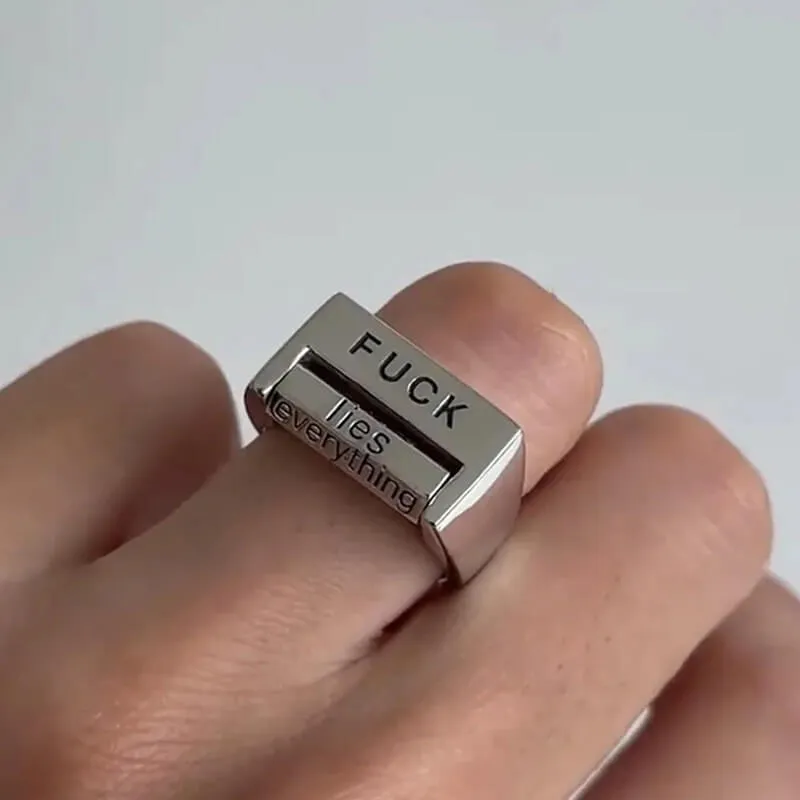 Square FUCK/LOVE Copper Rotatable Interactive Ring