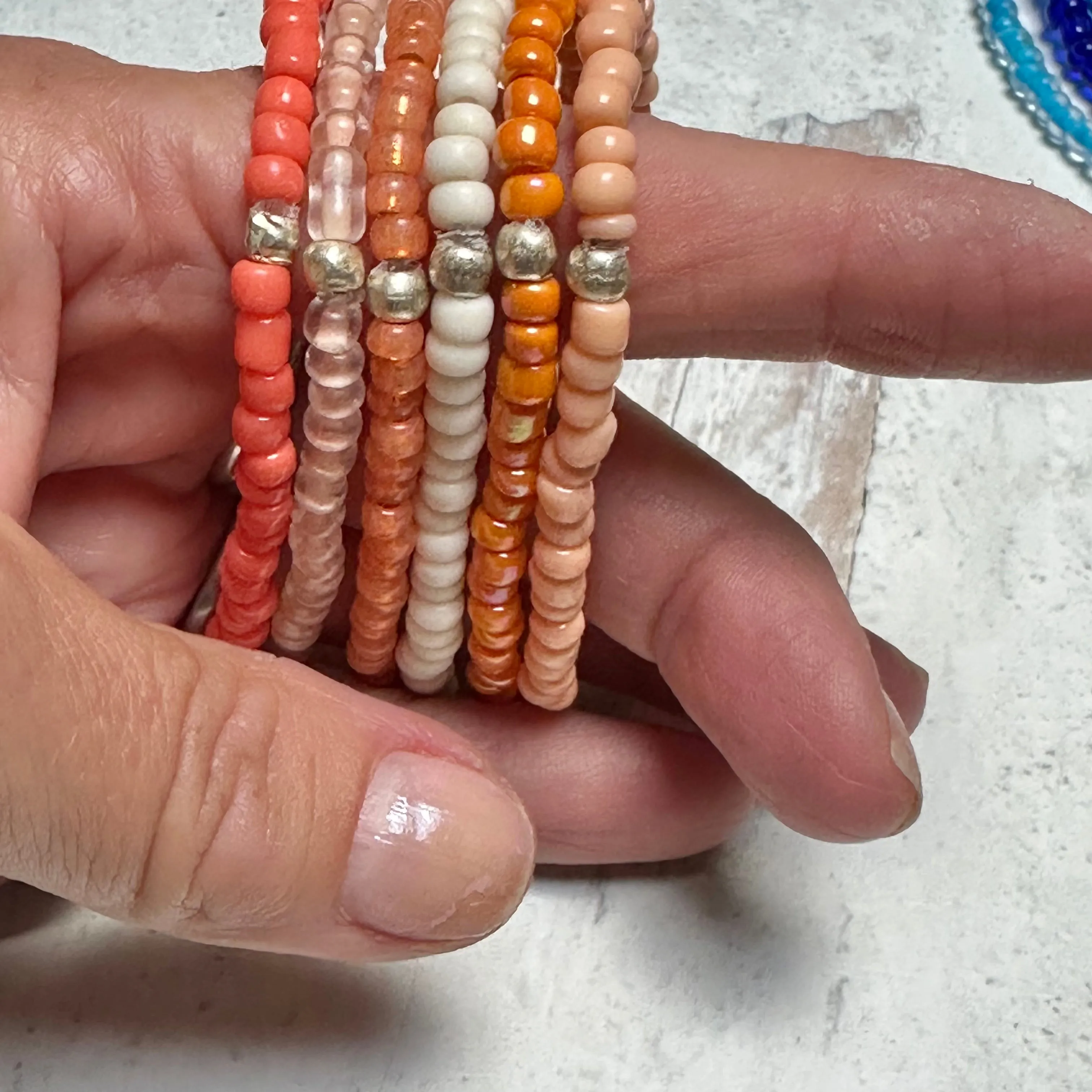 Stackable Stretch Bracelet Set in Peach and Coral