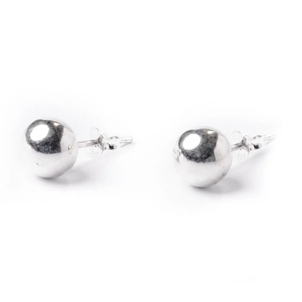 Sterling Silver 7mm Simple Ball Stud Earrings - Round Studs