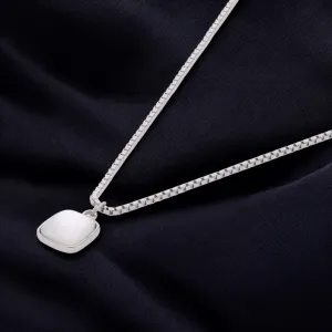 Sterling Silver Box Chain Necklace with Cushion-Cut White Stone Pendant | SKU : 0021149856, 0021149863, 0021149870, 0021149894, 0021149917, 0021149900