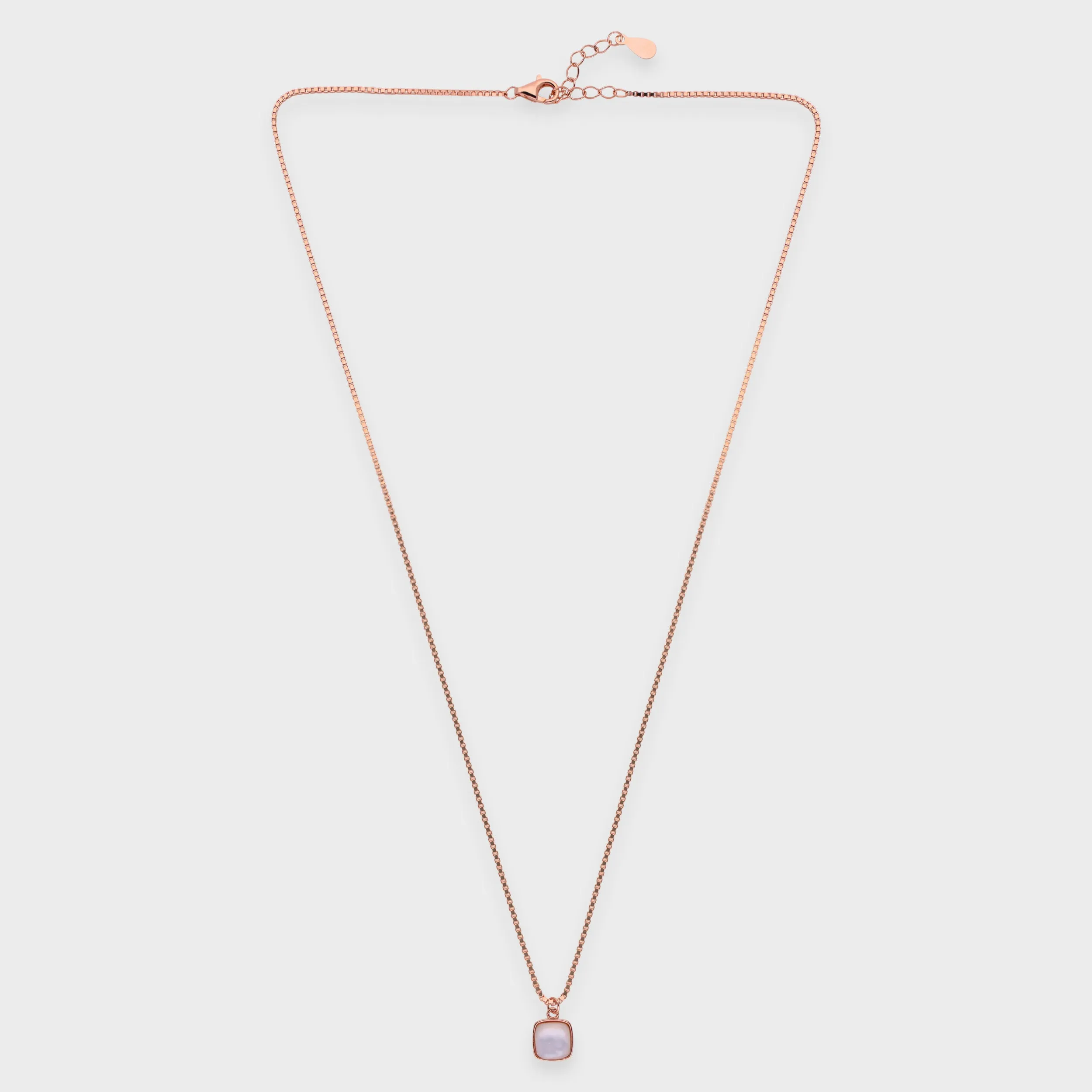 Sterling Silver Box Chain Necklace with Cushion-Cut White Stone Pendant | SKU : 0021149856, 0021149863, 0021149870, 0021149894, 0021149917, 0021149900
