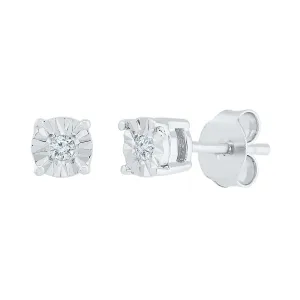 Sterling Silver Brilliant Illusion Diamond Stud Earrings