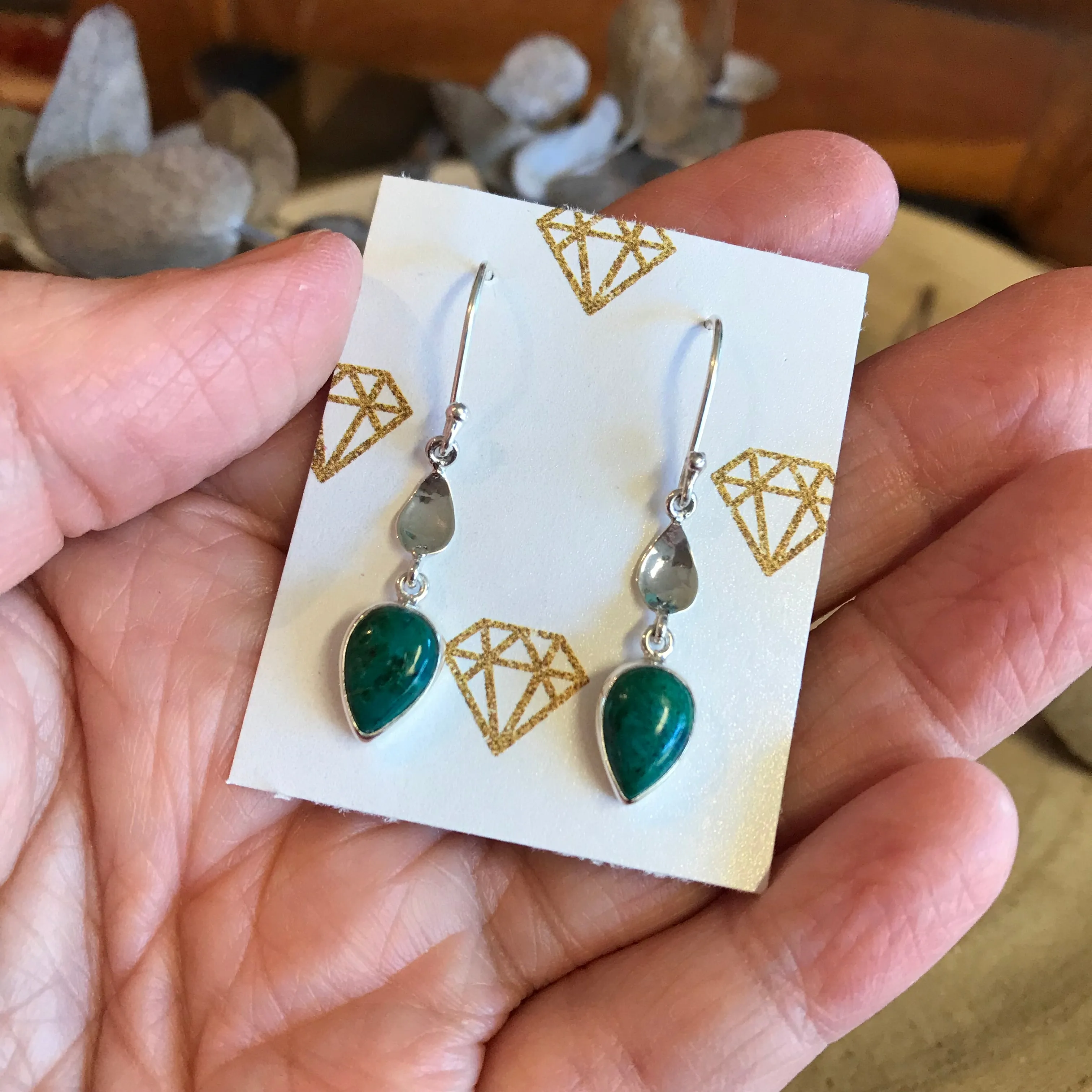 Sterling Silver Chrysocolla Drop Earrings SKU 23877
