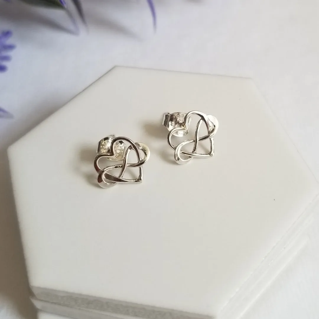 Sterling Silver Infinity Heart Studs