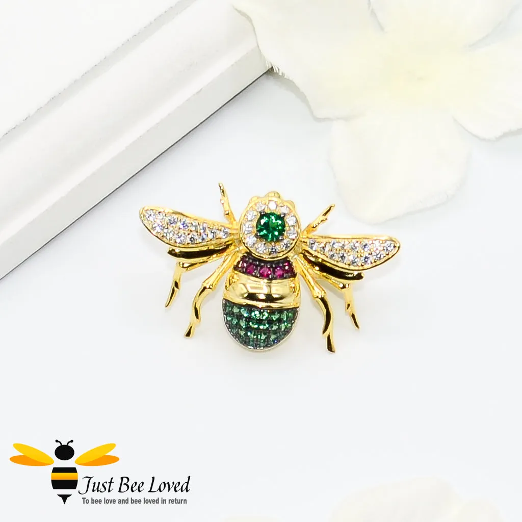 Sterling Silver Rubies & Spinel 9ct Gold Plated Bee Brooch