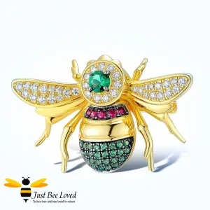 Sterling Silver Rubies & Spinel 9ct Gold Plated Bee Brooch
