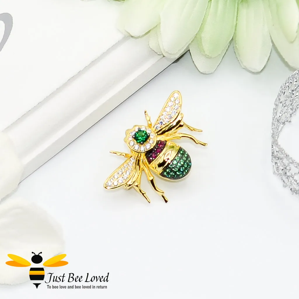 Sterling Silver Rubies & Spinel 9ct Gold Plated Bee Brooch