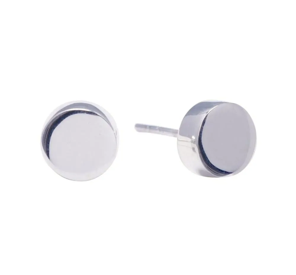 Sterling Silver Simple Circle Stud Earrings - Round Flat Edge Studs