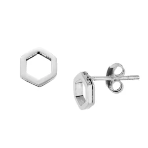 Sterling Silver Small Open Hexagon Stud Earrings - Geometric Studs