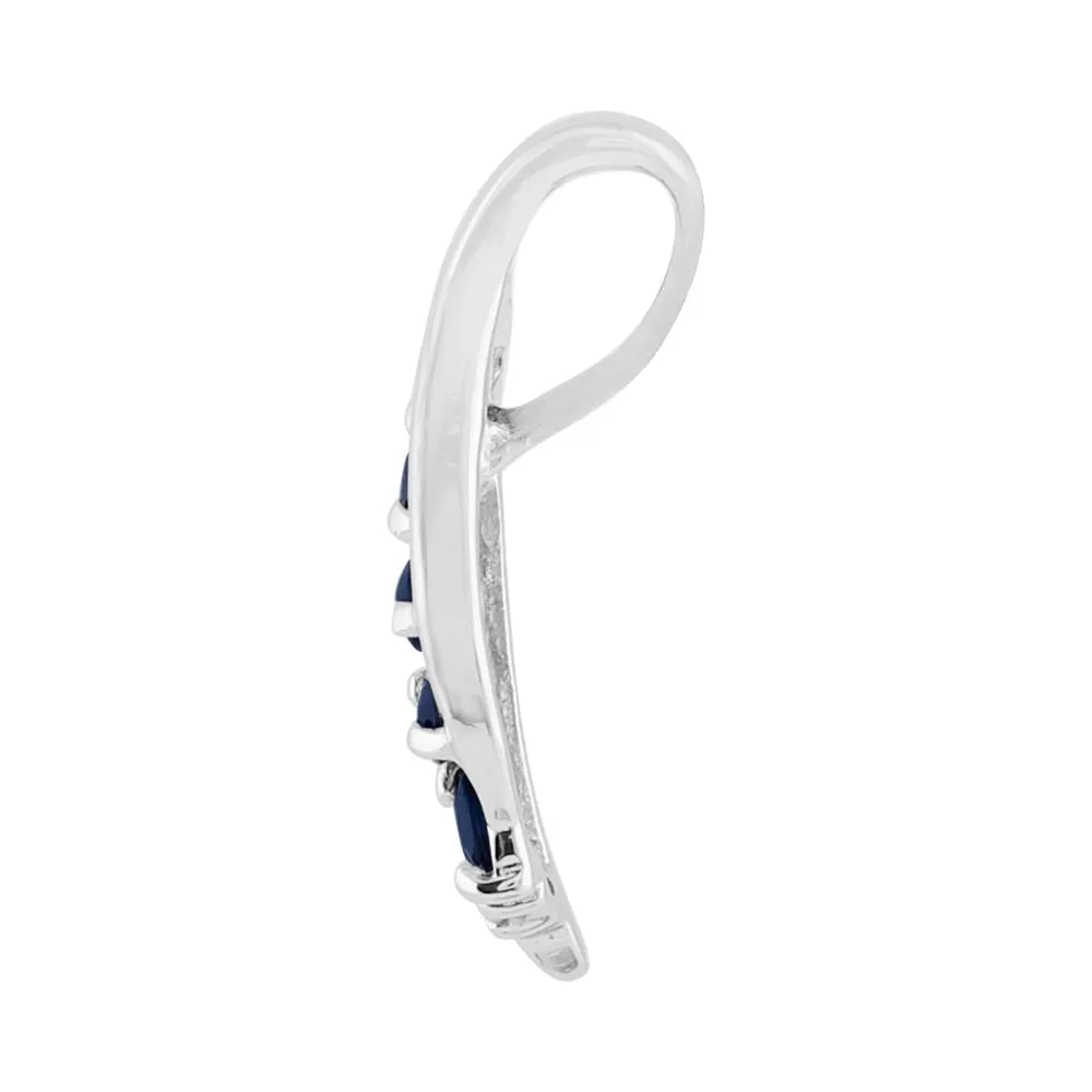 Sterlingsilber 0,43 CT Natürlicher Blauer Saphir & Diamant Blatt Anhänger auf Kette