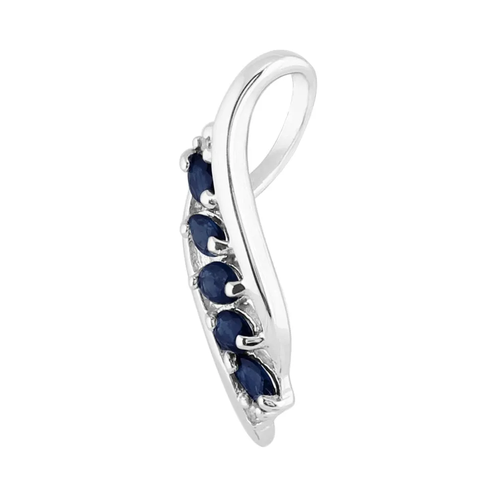Sterlingsilber 0,43 CT Natürlicher Blauer Saphir & Diamant Blatt Anhänger auf Kette
