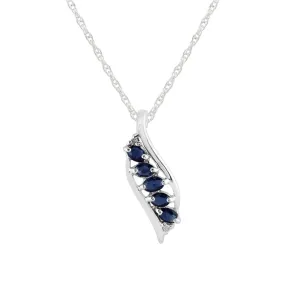 Sterlingsilber 0,43 CT Natürlicher Blauer Saphir & Diamant Blatt Anhänger auf Kette