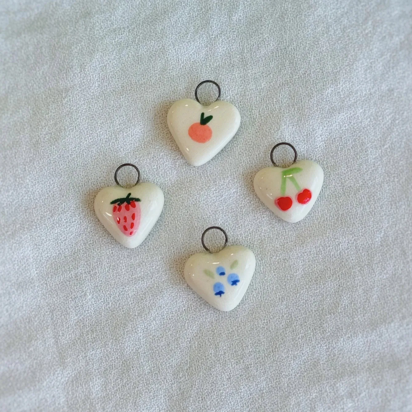 Strawberry Heart Porcelain Charm